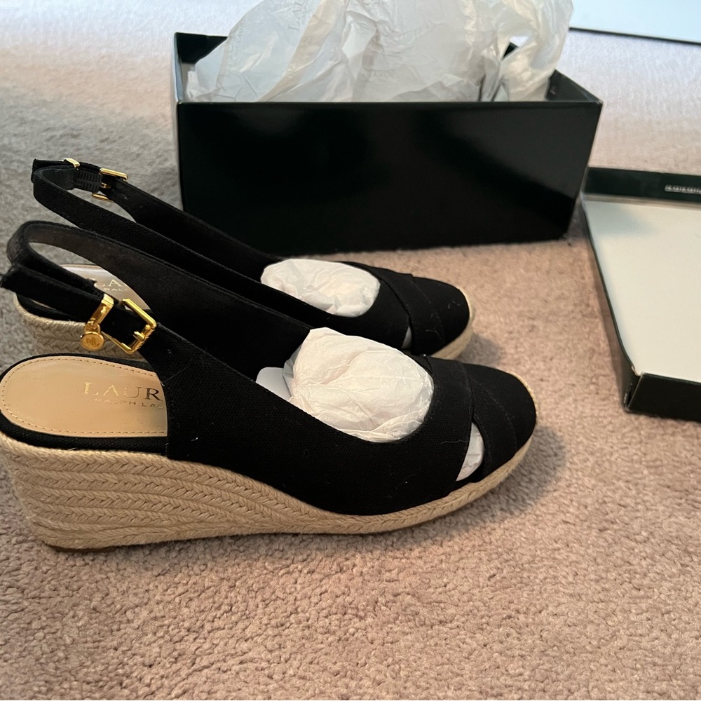 Lauren Ralph Lauren Black Wedges with Espadrille Sole